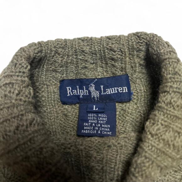 Polo Ralph Lauren 80s Vintage 100% Wool Hand Cable Knit Turtleneck Sweater Large - Picture 6 of 6